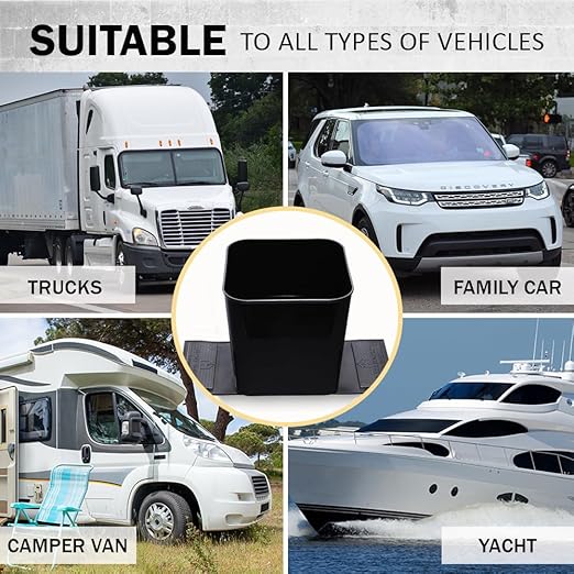Car Trash Can for Vehicles Leakproof Compact Garbage Bin w/Stability Flap, Anti-Slip Base, Portable Trash Holder for Cars, Trucks, SUVs, Minivans (Black, Large)