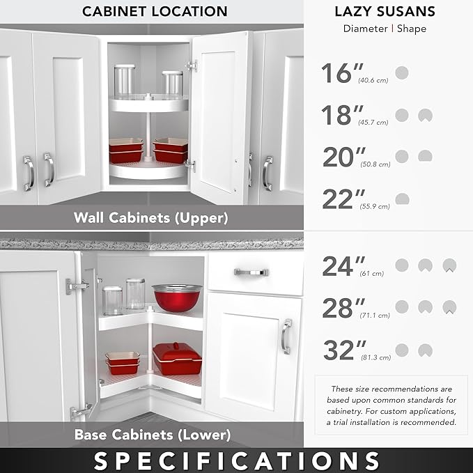 Rev-A-Shelf 2 Tier Full-Circle Lazy Susan for Corner Wall Cabinets Plastic 18" Double Shelf Swivel Kitchen Spice/Can Organize