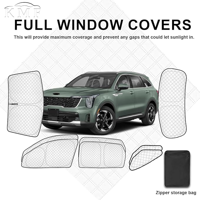 KMF 8pcs Thicken Full Sun Shades for Kia Sorento 2021-2025 Accessories,Car Window Covers Sunshade for Windshield Side Rear, Sun Visor UV Block and Privacy Blackout for Camping Outdoor