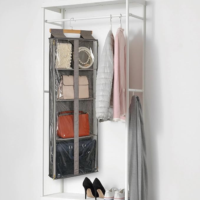 Clear Handbag Storage Organizer Dust Cover Bags-Over The Door Handbag Storage Organizer with Zippers 4 Grids Vesiable Fully E