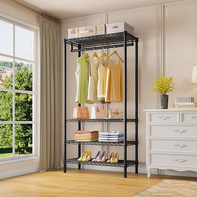VIPEK V1 Medium Portable Garment Racks 440lbs Load Capacity, Heavy Duty Clothes Rack with 4 Tiers Adjustable Shelves & Hangin
