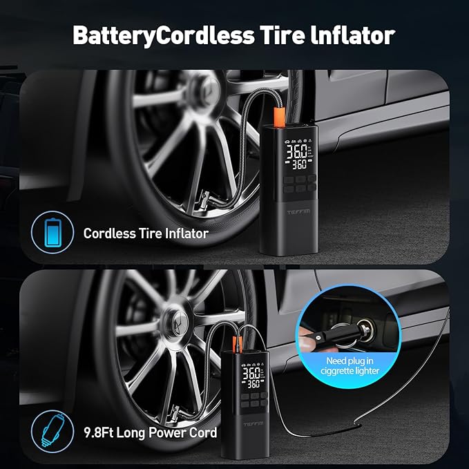 Tire Inflator Portable Air Compressor - Air Pump for Car Tires,Portable for Car with Pressure Gauge,Tire Inflator with LED Light, for Bike,Motorcycle, Balls