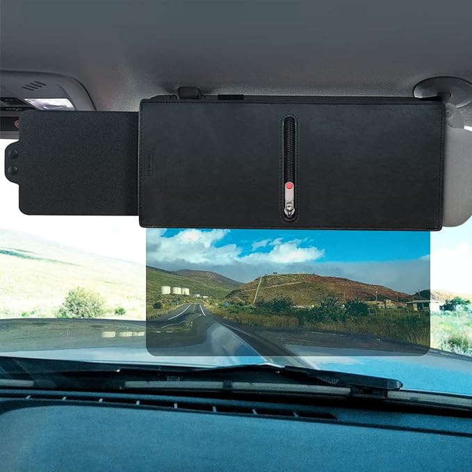 Veharvim Sun Visor Extender for Car with 2 Side Sunshade, Polarized UV400 Visor Extender Attachment for Car Visor with PC Lens,Anti-Glare for Safe Driving (2 Side Panel) (Red Zipper, Passenger Side)