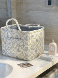 Storage Basket Boho Fabric Large Collapsible Floral Laundry Nursery Hamper Portable Folding Storage for Clothes Toys (Vine-Bl