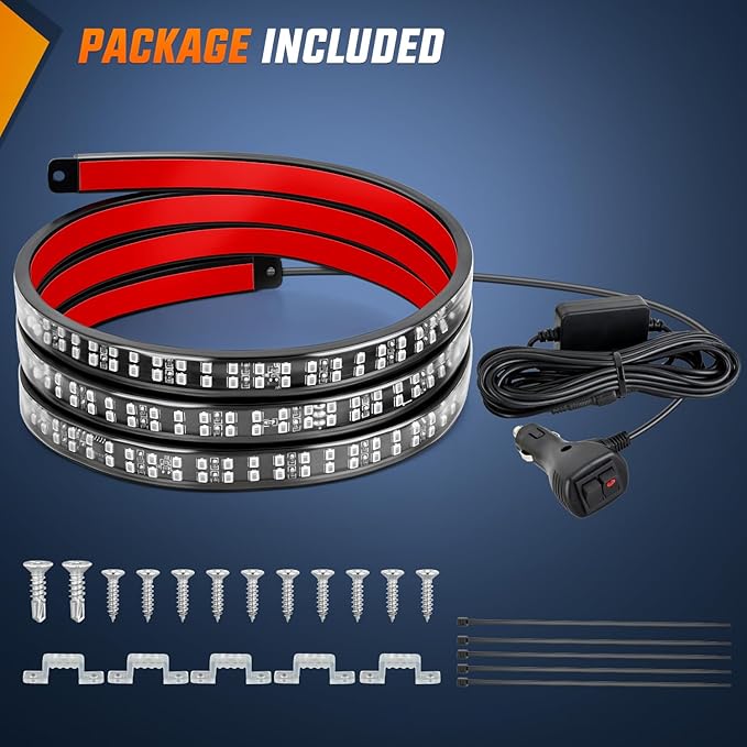 Nilight 60 Inch Truck Tailgate Strobe Light Strip Tail Emergency Bar Rear Window Warning Lamp Ultra-Bright Double Row 360 LED for Pickup Trailers Construction Vehicles Car SUV, Red Blue