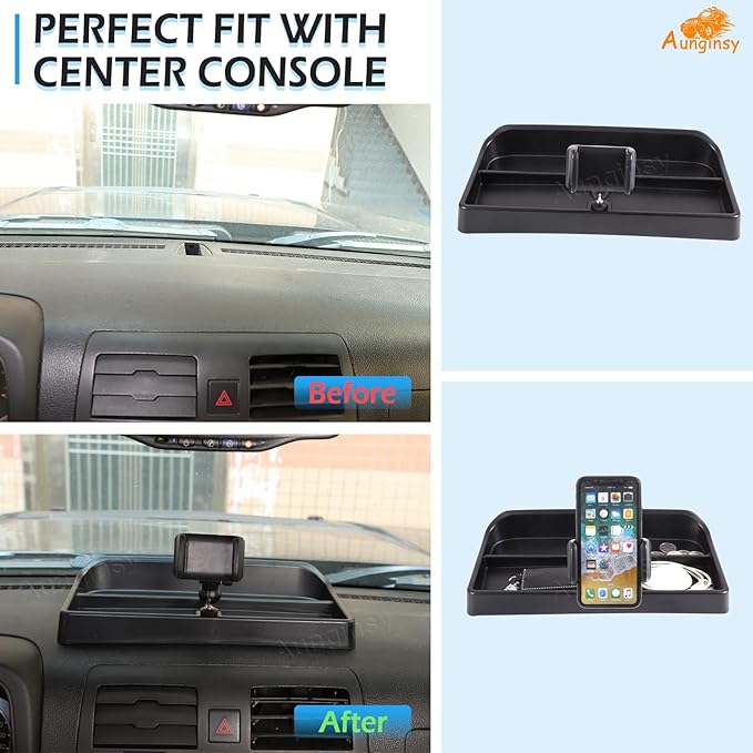 Aunginsy Center Console Dash Storage Tray Compatible with Hummer H3 2005-2009, Car Dashboard Multi-Functional Phone Holder Storage Box Dash Organizer Tray Insert with Mobile Phone Mount Accessories