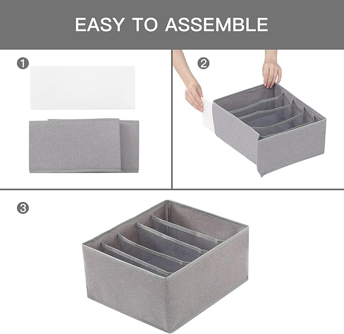 Qozary Pants Jeans Organizer for Closet, 4 Pack Drawer Organizers for Clothing, 5 Grids Wardrobe Clothes Storage for Deep Dra