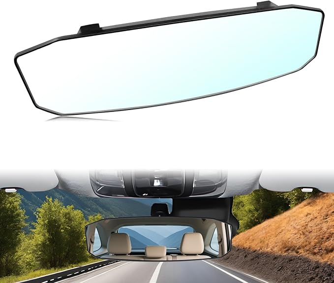 12''x3.5'' Large Rear View Mirror, Clip-on Large Wide Angle Panoramic Convex Rearview Mirrors, Anti Glare HD Clear Tint Interior Panoramic Wide Angle Rear View Mirror for Car SUV Trucks