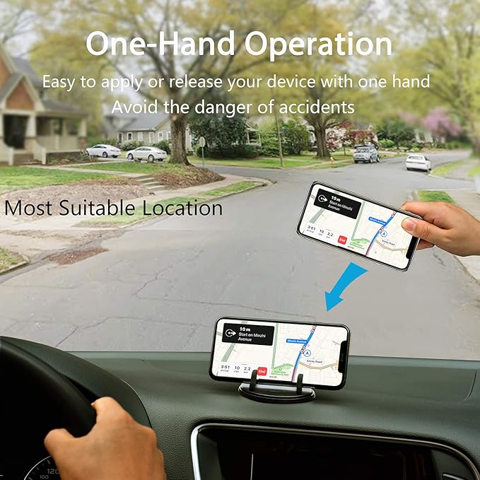 Car Phone Mount with Three-Point Support for Car Dashboard, 360 Degree Rotatable Washable Cell Phone Holder for Car Compatible Smartphones and GPS Devices