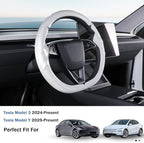 Steering Wheel Cover for Tesla Model 3 2024-Present Highland/Tesla Model Y Juniper 2025-Present, Carbon Fiber Steering Wheel Cover for Tesla Model 3 Highland/Y Juniper Accessories, Glossy White