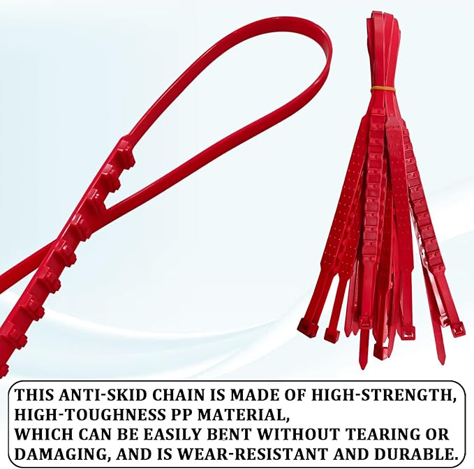 10PCS Tire Zip Ties for Snow Anti Skid Reusable Grip Zip Tie Snow Chains for Car Tires Trucks with Serrated Non-Slip Adjustab