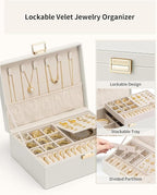VLANDO Jewelry Box for Women, Gift for Women Girls,2 Layer Jewelry Box,Large Jewelry Organizer for Women Removable Jewelery T
