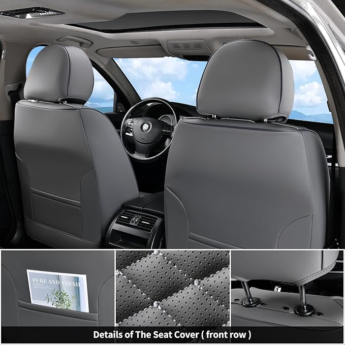 Coverado Car Seat Covers Full Set, Nappa Leather Seat Covers for Cars, 5 Seats Universal Waterproof Seat Covers, Front and Ba