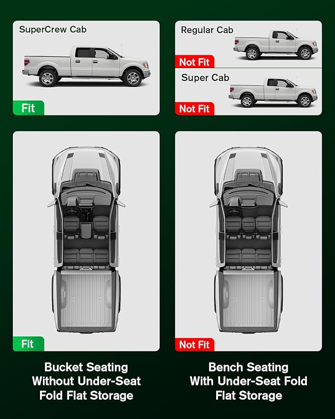 VIWIK TPE Floor Mats Full Set for 2015-2025 2026 Ford F-150 SuperCrew & 2022-2026 F 150 Lightning Without Under-Seat Fold Flat Storage | Custom Fit All-Weather Anti-Slip Car Liners