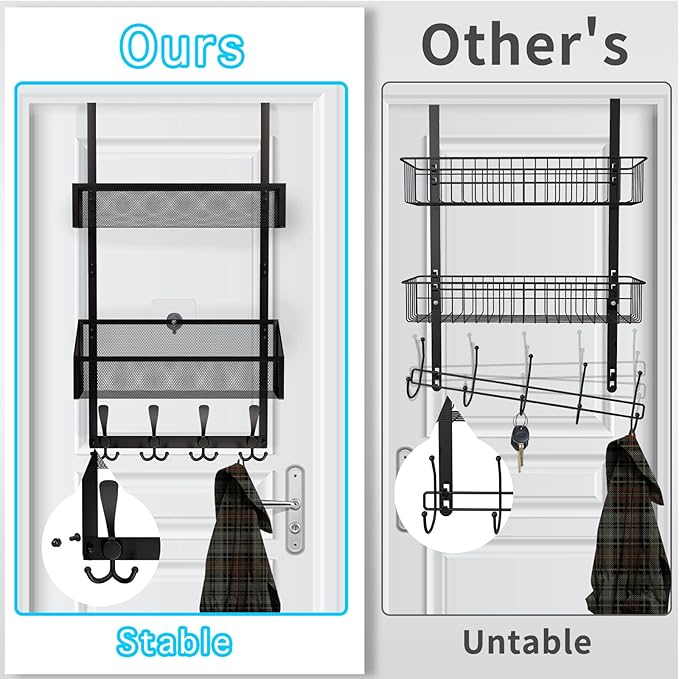 Kaiferty Over The Door Hooks Organizer, Coat Rack Over The Door Storage Hanger Towel Rack, Back of Door Storage Organizer for
