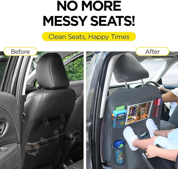 lebogner X-Large Grey Back Seat Protector For Kids + 5 Pocket Storage Organizer, 2 Pack
