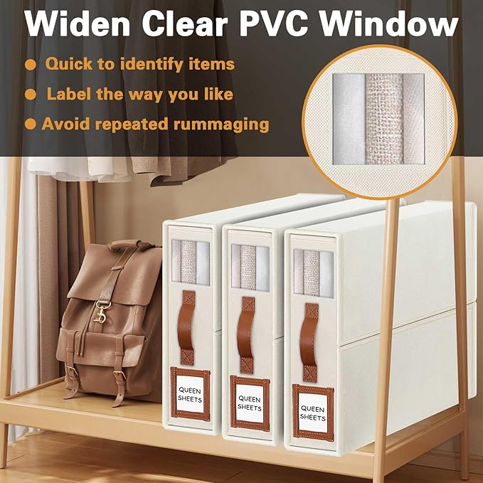 GhvyenntteS Bed Sheet Organizers and Storage 4 Pack (Queen & King Size), Foldable Sheet Organizers and Storage with Window an