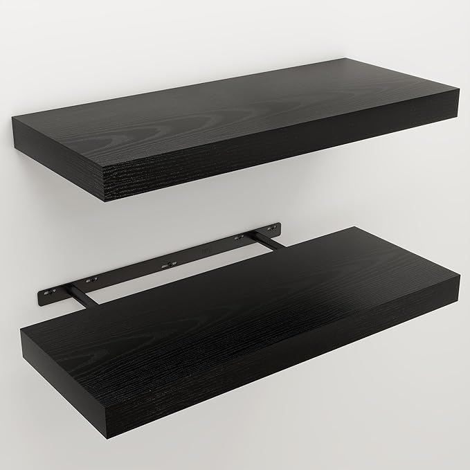 Floating Shelves for Wall, 9.3" Deep Wall Mounted Wood Shelves for Bathroom, Bedroom, Living Room, Kitchen, Hanging Shelf for