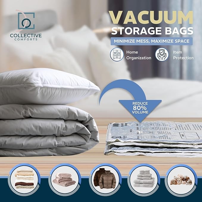 8 Pack Vacuum Storage Bags – 4 XXL & 4 Jumbo Vacuum Seal Bags for Blankets, Comforters, Clothing & Bedding - Space Saver Comp
