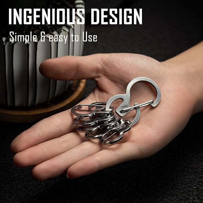 KeyUnity Stainless Steel Carabiner Mini Clips, Key Holder Organizer Keychain for Keys, Flashlight, Folding Knife & Whistles