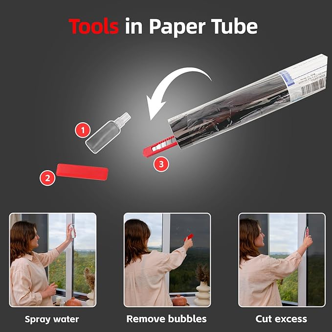 One Way Privacy Window Film Sun Blocking, Heat Blocking Window Tint for Home See Out But Not in, Static Cling & Anti UV, Black-Silver,35.4 Inch x 78.74 Inch