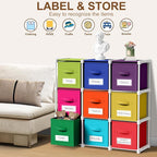 Geelin 9 Cube Toys Storage Organizer with Fabric Bins and Labels, 11 Inch Collapsible Cubby Storage Drawers Colorful Dresser 
