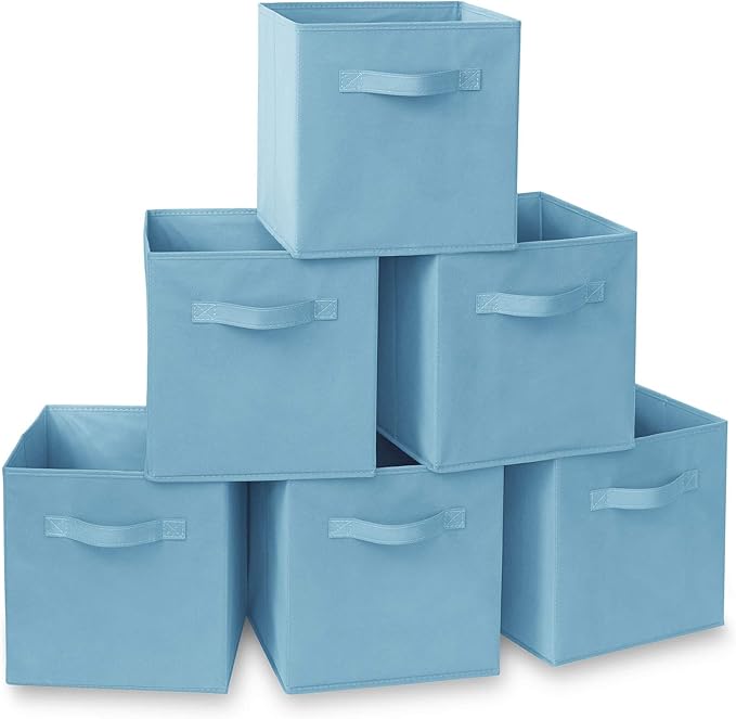 Casafield Set of 6 Collapsible Fabric Cube Storage Bins, Baby Blue - 11" Foldable Cloth Baskets for Shelves, Cubby Organizers