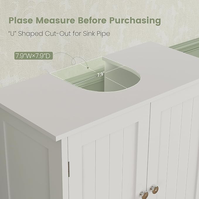 Iwell Pedestal Sink Storage Cabinet with 2 Doors and Shelf, Under Sink Cabinet, Bathroom Sink Cabinet with U-Shape, White