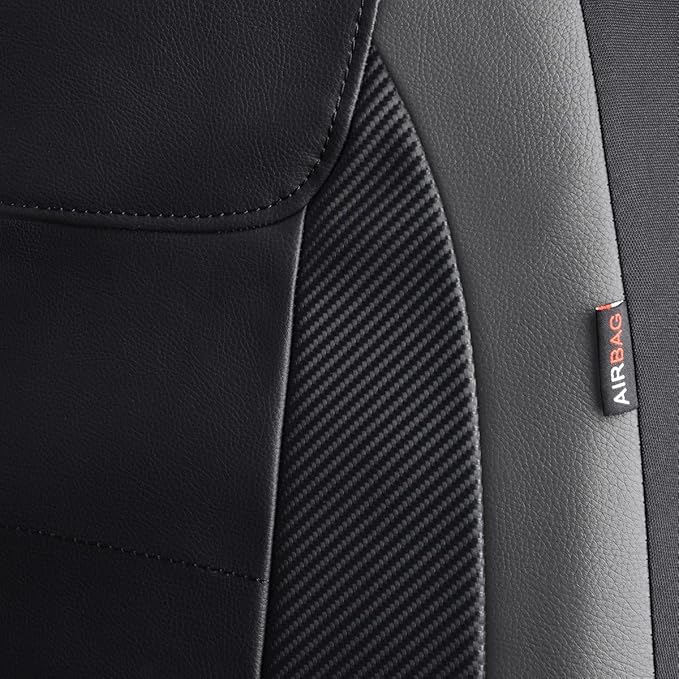 Flying Banner car seat Covers Protects Water Proof Faux Leather Carbon Fiber Front and Rear Bench (Gray Black, Full Set - 9PC