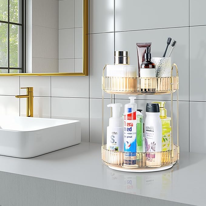 360 Rotating Makeup Organizer - Large Capacity Spinning Perfume & Cosmetic Skincare Holder for Vanity & Countertop (Vibrant O