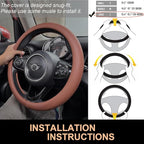 PINCTROT Large Size Nappa Leather Steering Wheel Cover, Slim Fit No Bulk Design, One Piece Leather with Breathable Perforatio