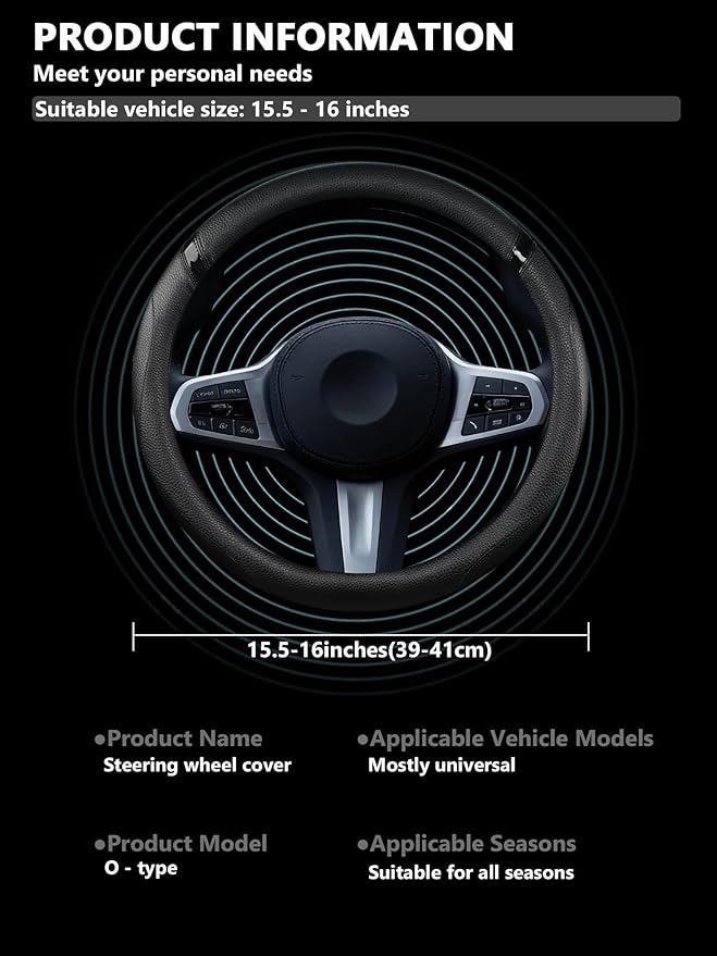 Cxtiy Universal 15.5-16 Inch Steering Wheel Cover – Non-Slip Microfiber Leather, Easy Install, Thickened Grip, All-Season Com