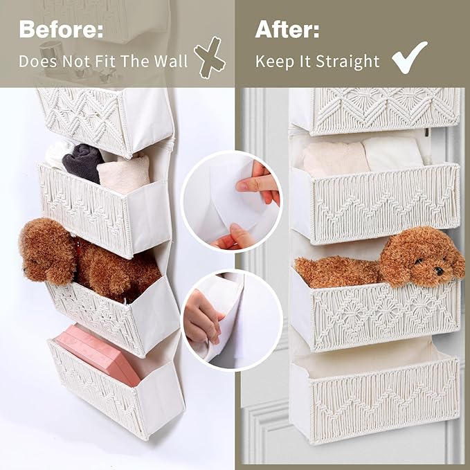 ANTIS'S HOME Over the Door Organizer Macrame Boho Nursery Storage with 5 Large Woven Pockets, Hanging Closet Basket for Bathr