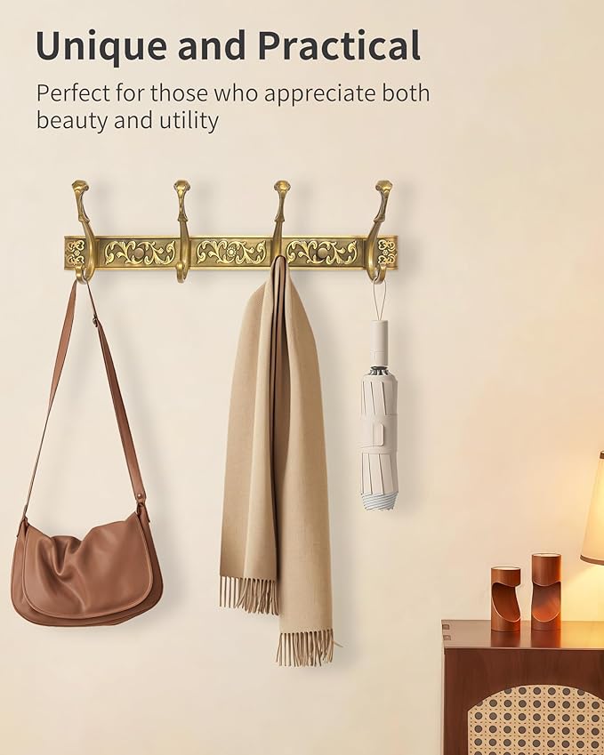 Vintage Coat Rack Wall Mount, Decorative Wall Coat Rack with 4 Hooks for Hanging Key Purse Hat Robe Towel Clothes Unique Hang