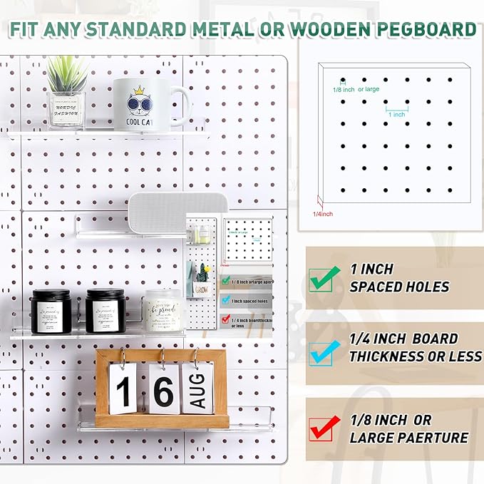 Lounsweer 4 Set Pegboard Shelf Clear Acrylic with Metal Hooks Organizer Accessories Storage for Pegboard Display Wall Craft R