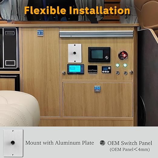 12 Volt PWM LED Dimmer Switch 15A 180W, Push On/Off, Rotary Knob Dimming,12V/24V Light Dimmer for RV Boat Truck Camper Van Trailer Light Fixture, LED Strip Lights (High Side, Silver Panel)