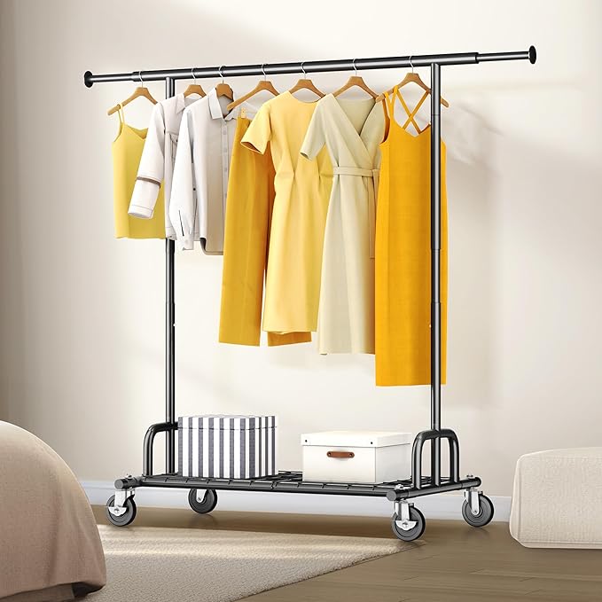 HOKEEPER Clothes Rack Collapsible Clothing Garment Rack Capacity 525LBS Clothing Racks on Wheels Heavy Duty Rolling Clothes R