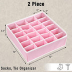 Simple Houseware 2 Pack Closet Sock Organizer, 24 Cell Drawer Divider, Pink