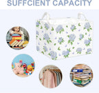 FYSUIMU Blue Floral Nursery Basket Spring Hydrangea Flower Collapsible Storage Box Waterproof Canvas Storage Bin with Handle 