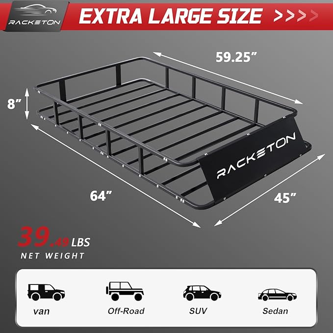 64”x45”x8” Roof Cargo Rack for SUV Car Trucks,Heavy Duty Cargo Basket Anti-Rust Top Luggage Rack