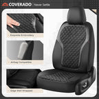 Coverado Seat Covers Full Set, Luxury Leather Car Seat Cover with Carbon Fiber Accents Design, Spill-Proof Durable Black Auto