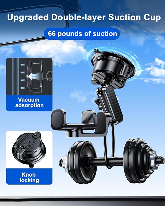 Suction Cup Mount for GoPro Camera Phone Holder, Rotatable Anti-Shake Suction Cup Camera Mount for Car, Windshield Suction Cup Mount for GoPro Hero 12/11/10/9 Insta360 X3 DJI Action