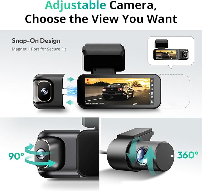 BOTSLAB 3 Channel Dash Cam 4K with 128GB Card, 3.18" Touch Screen, Voice Control, 4K Dash Cam Front and Rear Inside Loop Reco