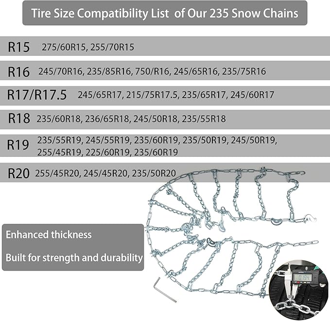 Snow Chains, Thickened and Wear-Resistant High Carbon Steel Anti Slip Tire Chain for Light Truck, Pickups, and SUVs, Qick Eas
