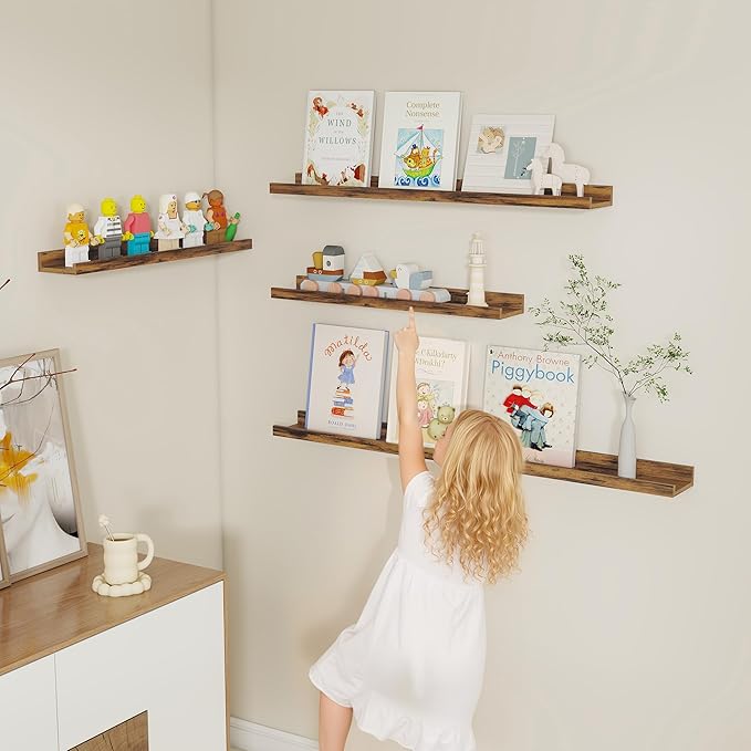 Fun Memories Picture Ledge Shelf, Floating Shelves Set of 4, 40 Inch Picture Shelves for Wall with Ledge, Large Nursery Book 