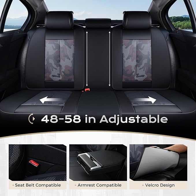 Coverado Seat Covers, Car Seat Covers Full Set, Leather Seat Covers for Cars, Car Seat Protector, Black Car Seat Covers Front
