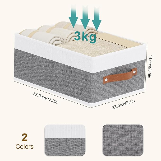 Fabric Clothing Storage Boxes, Storage Baskets with Handles, Cube Organizer Bins for Bedroom Laundry,13 × 9.1 × 5.5 Inch, Whi