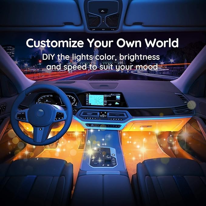 Car LED Strip Light, EJ's SUPER CAR 4pcs 48 LED Multi-Color Car Interior Lights Under Dash Lighting Waterproof Kit with Multi-Mode Change and Wireless Remote Control, Car Charger Included,DC 12V