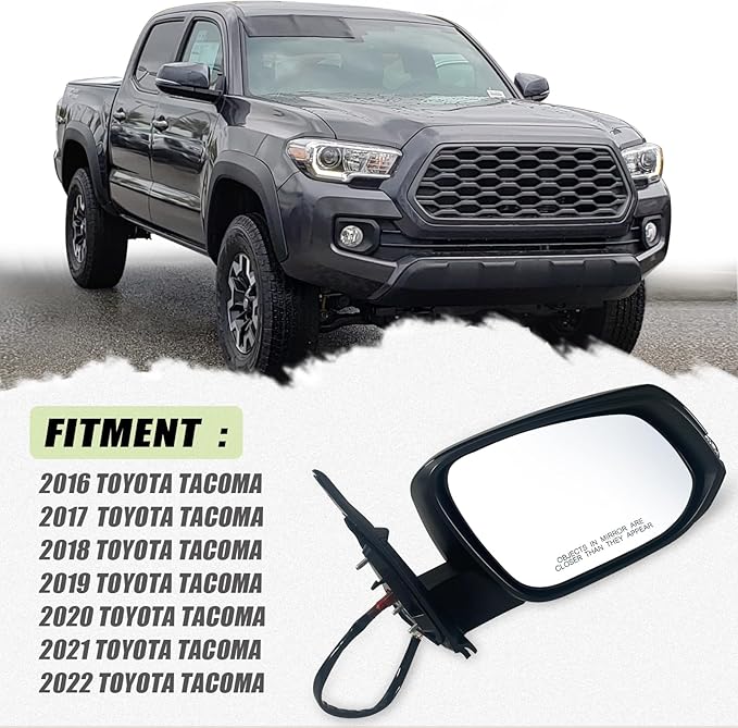 Right Passenger side Mirror Fits 2016-2022 Toyota Tacoma With Power Glass, Heated, Turn Signal丨Without Blind Spot Detection Match to Midnight Black Metallic Replace 8791004230 TO1321349 (7Pins)