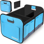 Homeve Trunk Organizer, Car Storage, Reinforced Handles, Collapsible Multi-Compartment, Foldable, Waterproof, Sturdy, 600D Oxford Polyester For Car, SUV, Mini-Van, Blue, 2 Compart